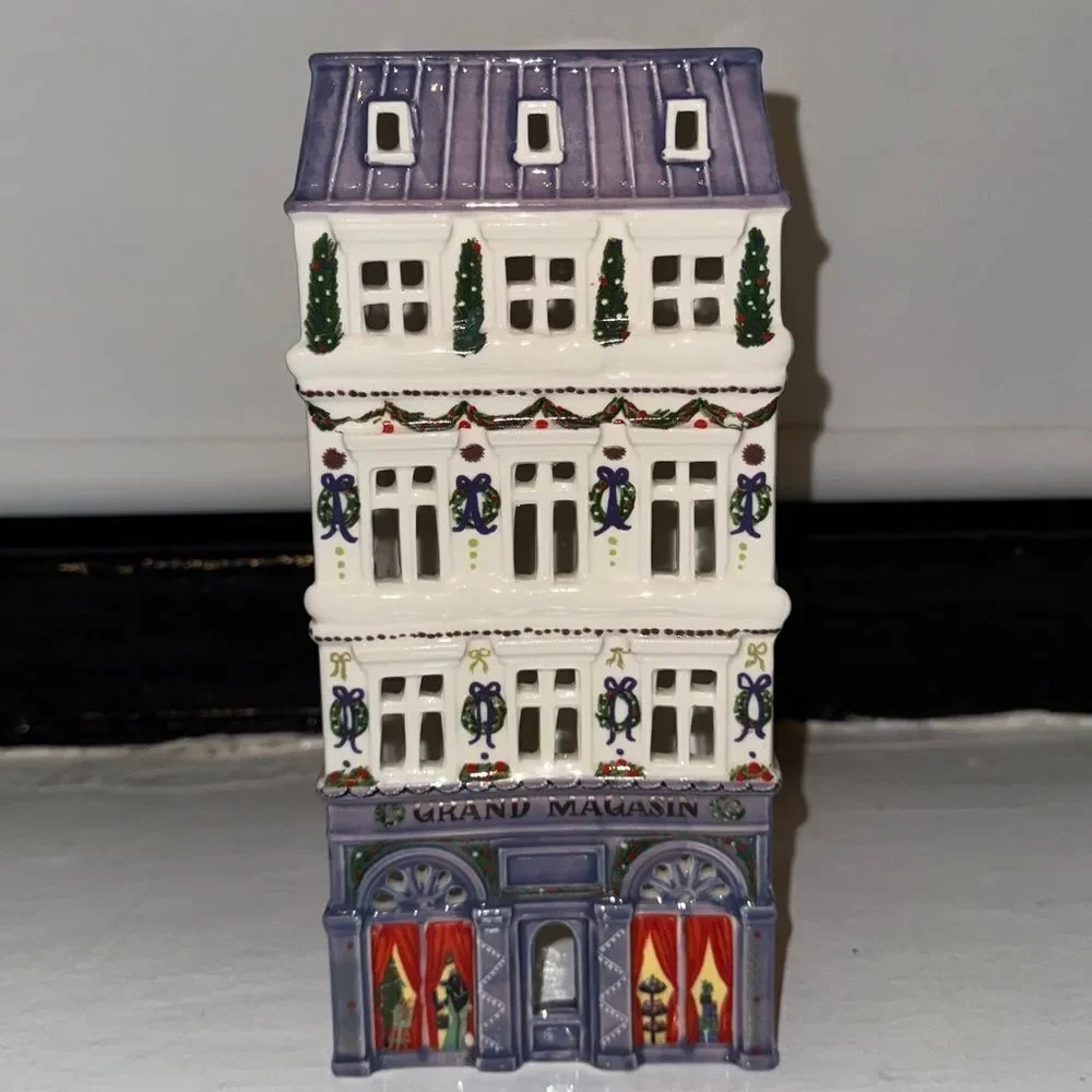 NWT ANTHROPOLOGIE Ceramic Holiday House Department Store Purple White